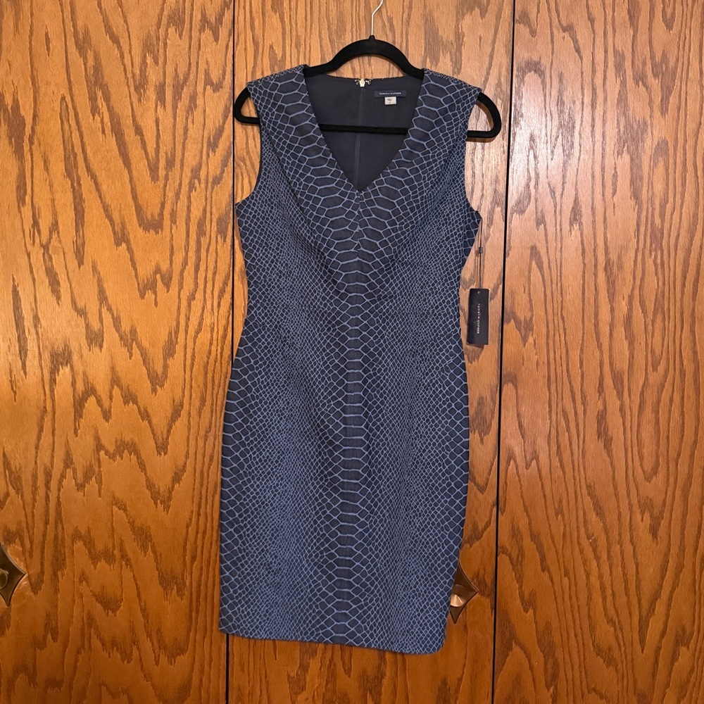 Tommy Hilfiger Navy Patterned Midi Dress